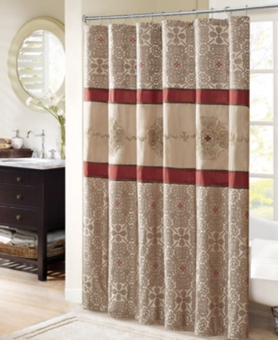 Madison Park Donovan Embroidered Shower Curtain, 72" X 72" In Red