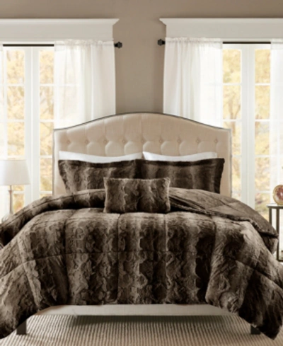 Madison Park Zuri Faux-fur 4-pc. Comforter Set, Full/queen In Chocolate
