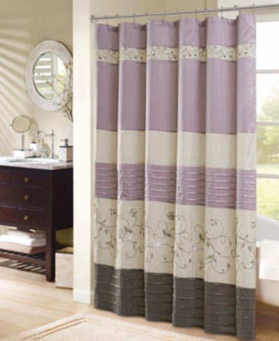 Madison Park Serene Floral Embroidered Shower Curtain, 72" X 72" In Purple