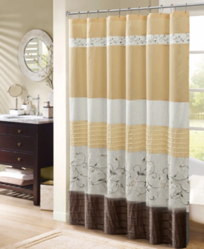 Madison Park Serene Floral Embroidered Shower Curtain, 72" X 72" In Yellow