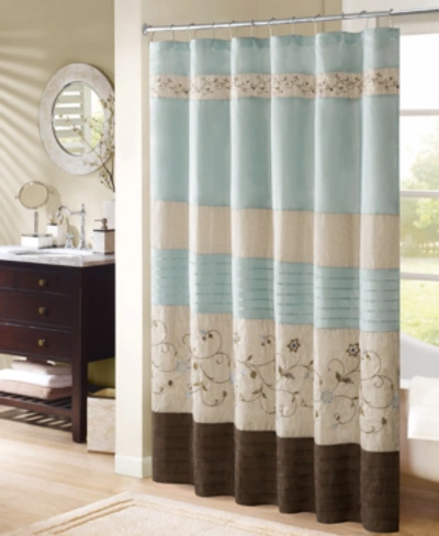 Madison Park Serene Floral Embroidered Shower Curtain, 72" X 72" In Blue