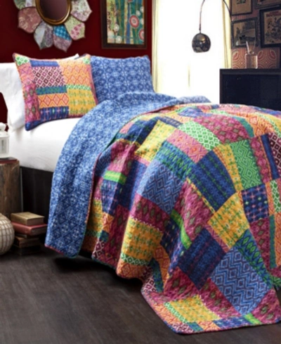 Lush Decor Misha 3-pc Set King Quilt Set In Fuchsia