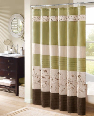 Madison Park Serene Floral Embroidered Shower Curtain, 72" X 72" In Green