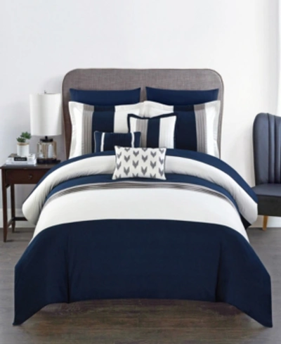 Chic Home Ayelet 8 Piece Twin Bed In A Bag Comforter Set Bedding In Navy