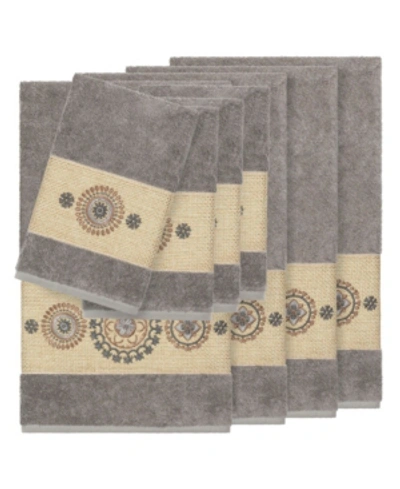 Linum Home Isabelle 8-pc. Embroidered Turkish Cotton Bath And Hand Towel Set Bedding In Dark Grey