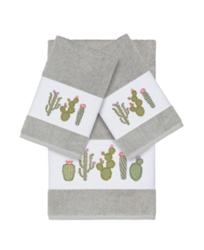 Linum Home Mila 3-pc. Embroidered Turkish Cotton Bath And Hand Towel Set Bedding In Light Grey