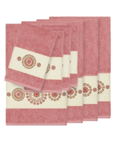 Linum Home Isabelle 8-pc. Embroidered Turkish Cotton Bath And Hand Towel Set Bedding In Tea Rose