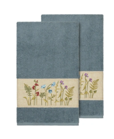 Linum Home Serenity 2-pc. Embellished Bath Towel Set Bedding In Blue