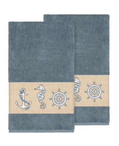 Linum Home Easton 2-pc. Embellished Bath Towel Set Bedding In Blue