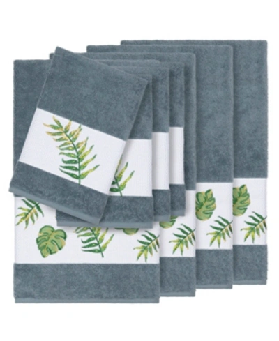 Linum Home Zoe 8-pc. Embroidered Turkish Cotton Bath And Hand Towel Set Bedding In Teal