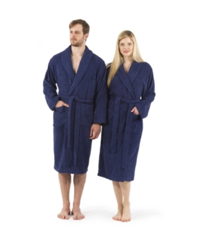 Linum Home Unisex 100% Turkish Cotton Terry Bath Robe In Navy