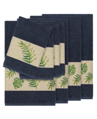 Linum Home Zoe 8-pc. Embroidered Turkish Cotton Bath And Hand Towel Set Bedding In Midnight Blue