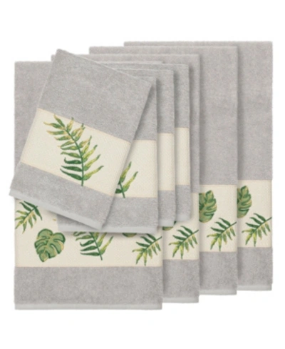 Linum Home Zoe 8-pc. Embroidered Turkish Cotton Bath And Hand Towel Set Bedding In Light Grey