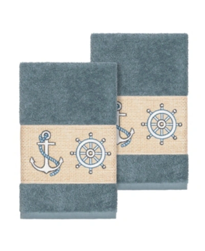 Linum Home Easton 2-pc. Embellished Hand Towel Set Bedding In Blue