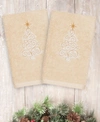 Linum Home Christmas Tree Scroll 100% Turkish Cotton 2-pc. Hand Towel Set In Beige