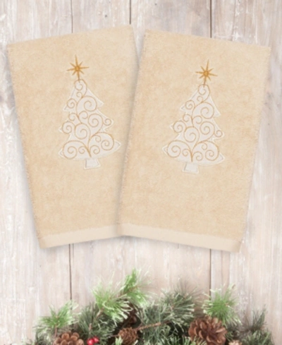 Linum Home Christmas Tree Scroll 100% Turkish Cotton 2-pc. Hand Towel Set In Beige