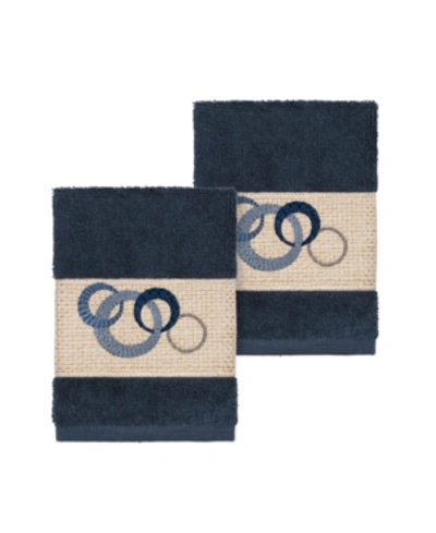 Linum Home Annabelle 2-pc. Embellished Washcloth Set Bedding In Navy