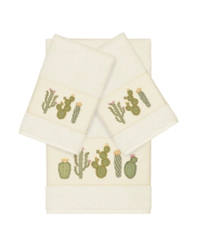 Linum Home Mila 3-pc. Embroidered Turkish Cotton Bath And Hand Towel Set Bedding In Cream