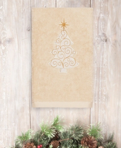 Linum Home Christmas Tree Scroll 100% Turkish Cotton Hand Towel In Beige