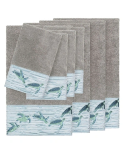 Linum Home Mia 8-pc. Embroidered Turkish Cotton Bath And Hand Towel Set Bedding In Dark Grey