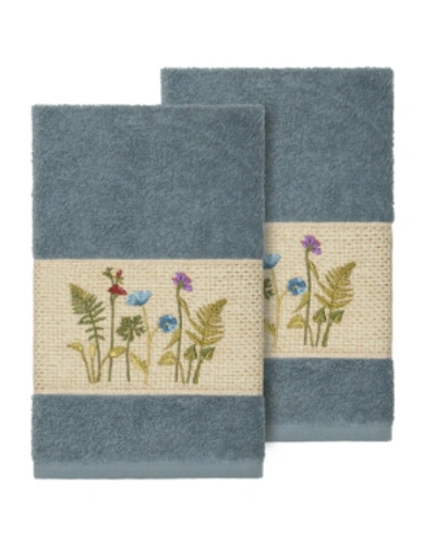 Linum Home Serenity 2-pc. Embellished Hand Towel Set Bedding In Blue