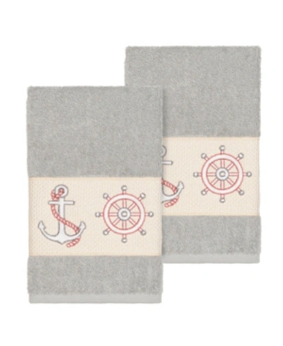 Linum Home Easton 2-pc. Embellished Hand Towel Set Bedding In Light Grey