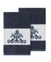 Linum Home Scarlet 2-pc. Embellished Hand Towel Set Bedding In Navy