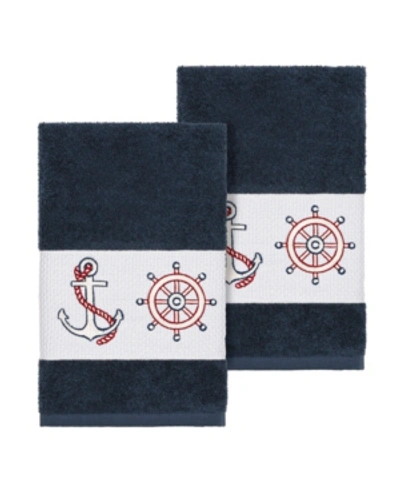 Linum Home Easton 2-pc. Embellished Hand Towel Set Bedding In Navy