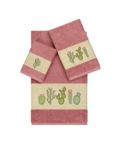 Linum Home Mila 3-pc. Embroidered Turkish Cotton Towel Set Bedding In Tea Rose