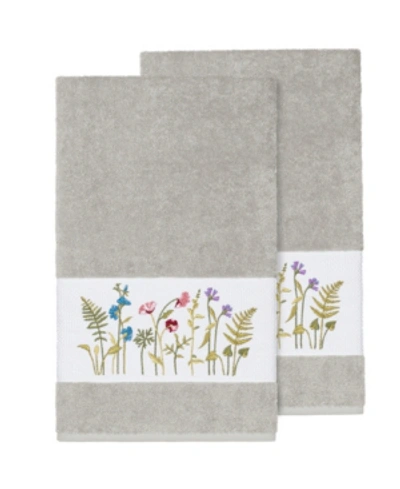 Linum Home Serenity 2-pc. Embellished Bath Towel Set Bedding In Light Grey