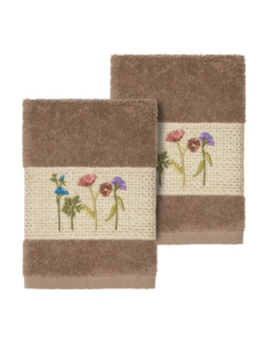 Linum Home Serenity 2-pc. Embellished Washcloth Set Bedding In Brown