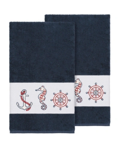 Linum Home Easton 2-pc. Embellished Bath Towel Set Bedding In Navy