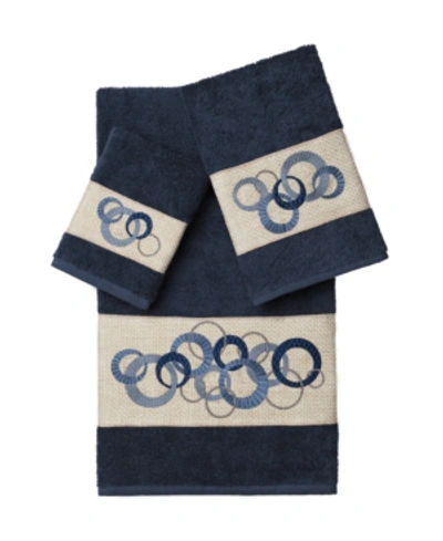 Linum Home Annabelle 3-pc. Embellished Towel Set Bedding In Navy