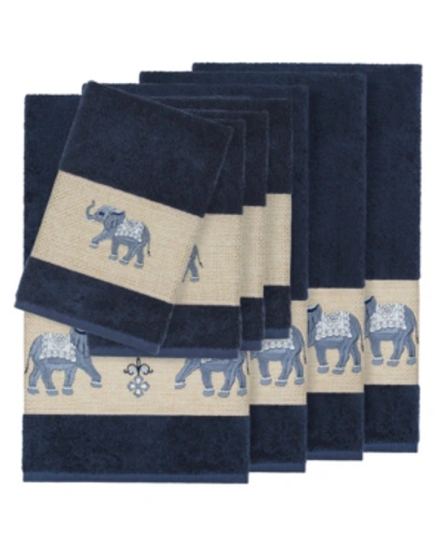 Linum Home Quinn 8-pc. Embroidered Turkish Cotton Bath And Hand Towel Set Bedding In Midnight Blue