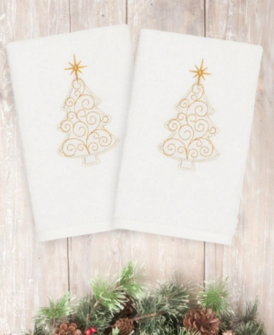 Linum Home Christmas Tree Scroll 100% Turkish Cotton 2-pc. Hand Towel Set In White