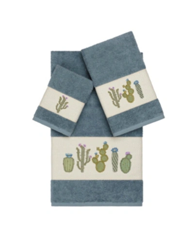 Linum Home Mila 3-pc. Embroidered Turkish Cotton Towel Set Bedding In Teal