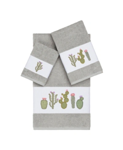 Linum Home Mila 3-pc. Embroidered Turkish Cotton Towel Set Bedding In Light Grey