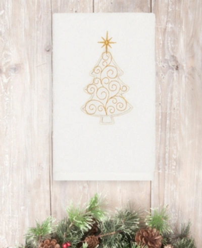 Linum Home Christmas Tree Scroll 100% Turkish Cotton Hand Towel In White