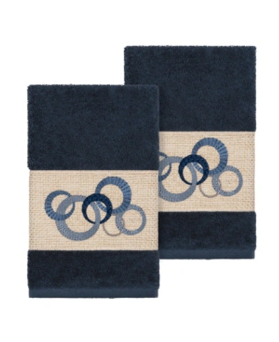 Linum Home Annabelle 2-pc. Embellished Hand Towel Set Bedding In Navy