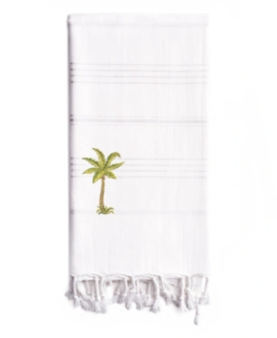 Linum Home Summer Fun Breezy Palm Tree Pestemal Beach Towel Bedding In White