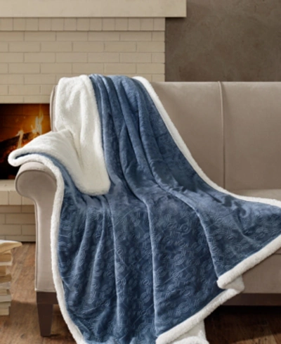 Madison Park Elma Embossed Plush Throw, 60" X 70" In Blue