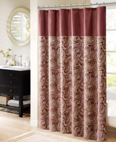 Madison Park Aubrey Jacquard Beaded Shower Curtain, 72" X 72" Bedding In Burgundy