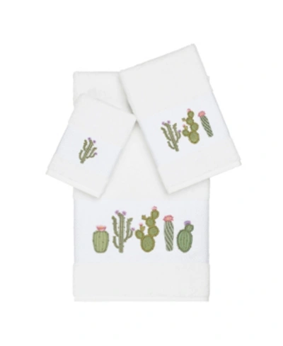 Linum Home Mila 3-pc. Embroidered Turkish Cotton Towel Set Bedding In White