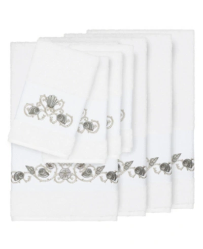 Linum Home Bella 8-pc. Embroidered Turkish Cotton Bath And Hand Towel Set Bedding In White