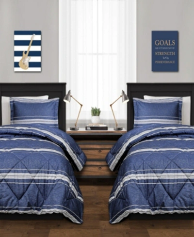 Lush Decor Marlton Stripe 3pc Full/queen Comforter Set In Navy