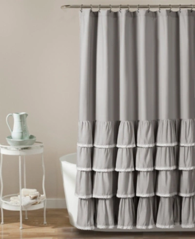 Lush Decor Ella Lace Ruffle 72" X 72" Shower Curtain In Gray