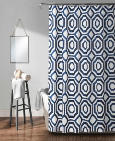 Lush Decor Octagon Blocks 72" X 72" Shower Curtain Bedding In Navy