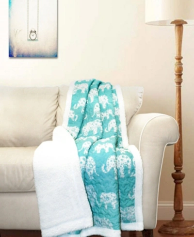 Lush Decor Elephant Print Sherpa Throw Blanket In Aqua