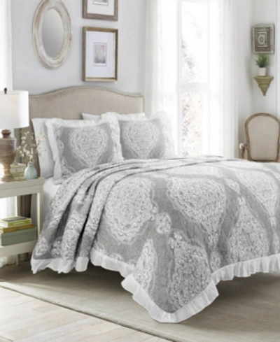 Lush Decor Lucianna Ruffle Edge Cotton 3pc Full/queen Bedspread Set In Gray