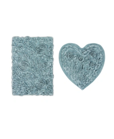 Home Weavers Bellflower Bath Rug Heart 2 Pc Set Bedding In Blue